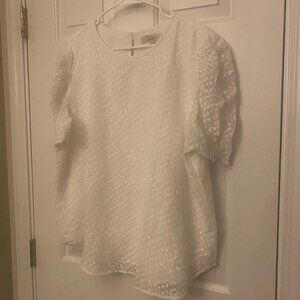 White Lacy Ruffle Blouse with Puffy Short Sleeves